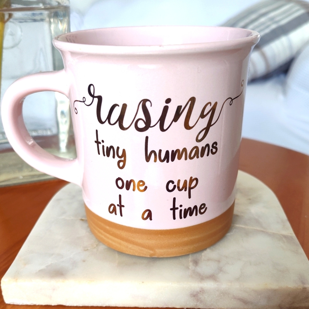 HAzel & Co pink mug raising tiny humans home kitchen